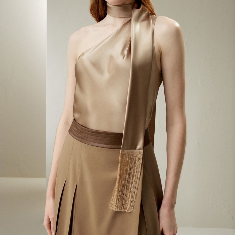 Lilysilk Asymmetrical Silk Top in Tan - new without tags